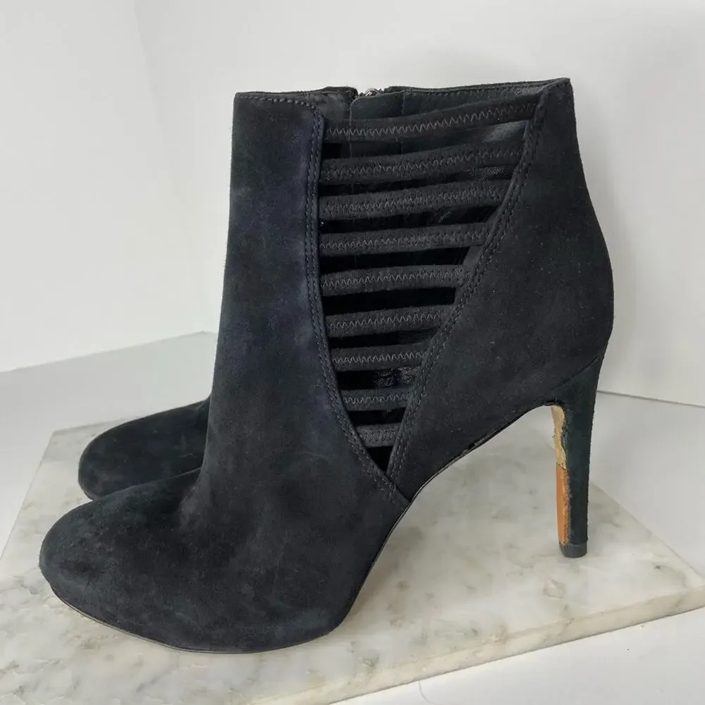Via Spiga Black Suede Stiletto Heeled Ankle Boots Cutouts Size 10 $220 - Picture 4 of 11